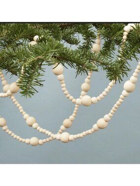 Hearth & Hand with Magnolia Natural Wood Beaded Christmas Tree Garland 12’ NEW